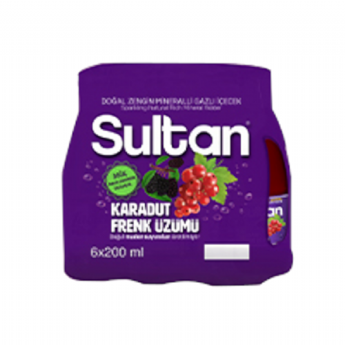 Sultan Karadut Frenk Üzümü Aromalı Maden Suyu 6x200 ml