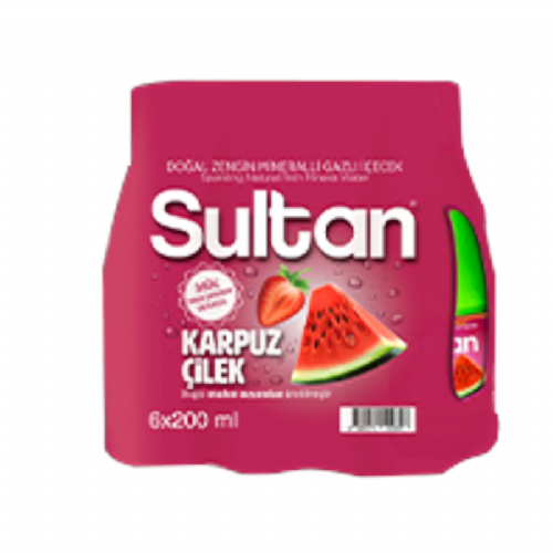 Sultan Karpuz Çilek Aromalı Maden Suyu 6x200 ml