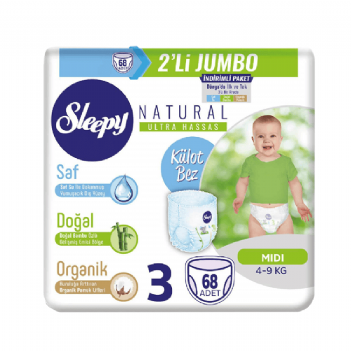 Sleepy Natural Ultra Hassas Bebek Bezi Midi 3 Numara Külot Bez 2x34 Adet 68 Adet